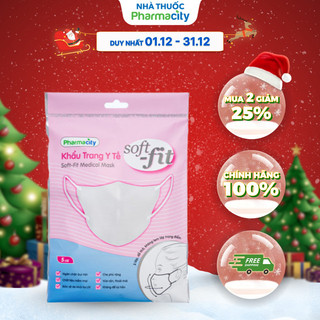  Khẩu trang Pharmacity y tế màu trắng Soft-fit  Gói 5 cái  