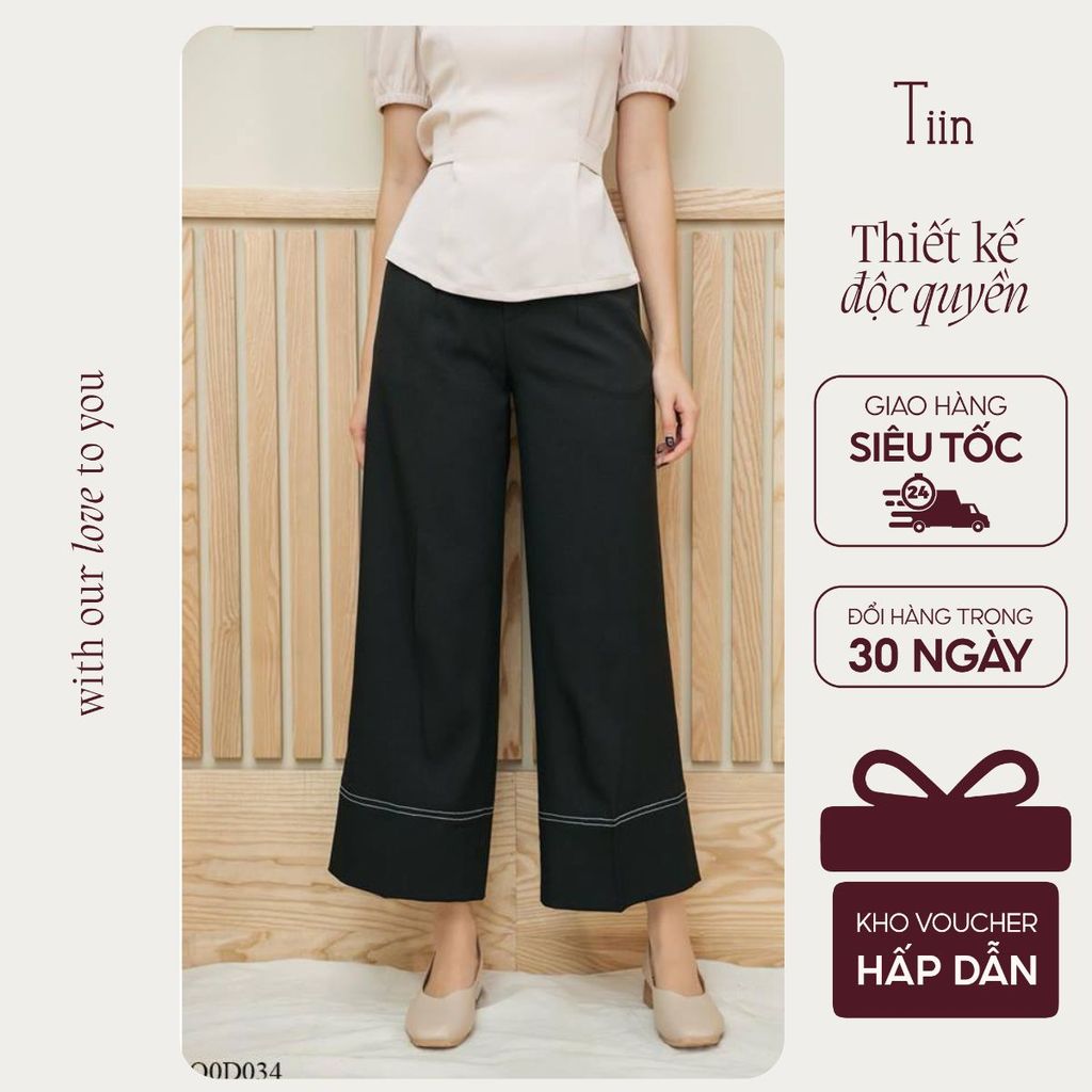 TIINSTORE Quần culottes thô gấu trần chỉ đôi TIIN STORE Q0D034