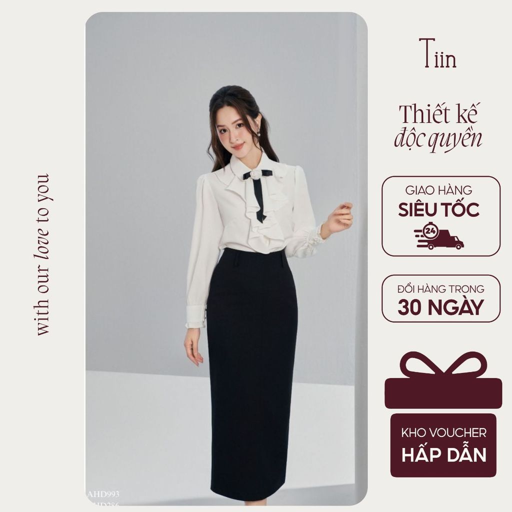 TIINSTORE Chân váy cạp liền đỉa cạp xẻ sau chất liệu lụa kaki cao cấp Tiin Store - CHD286