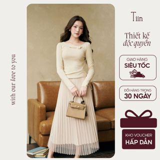  TIINSTORE Chân váy nữ dáng midi voan lưới ly nhỏ tiểu thư nữ tính thời trang thanh lịch GC23065 