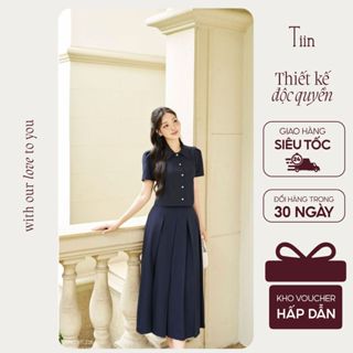  TIINSTORE Áo sơ mi thiết kế cổ đức tay ngắn phối chân váy xếp ly dáng xoè thanh lịch AHN.2507.228 CHD.2507.229 
