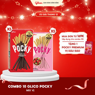 Combo 10 hộp Bánh que Glico Pocky Happy Set A mix vị  5 Socola - 5 Dâu  
