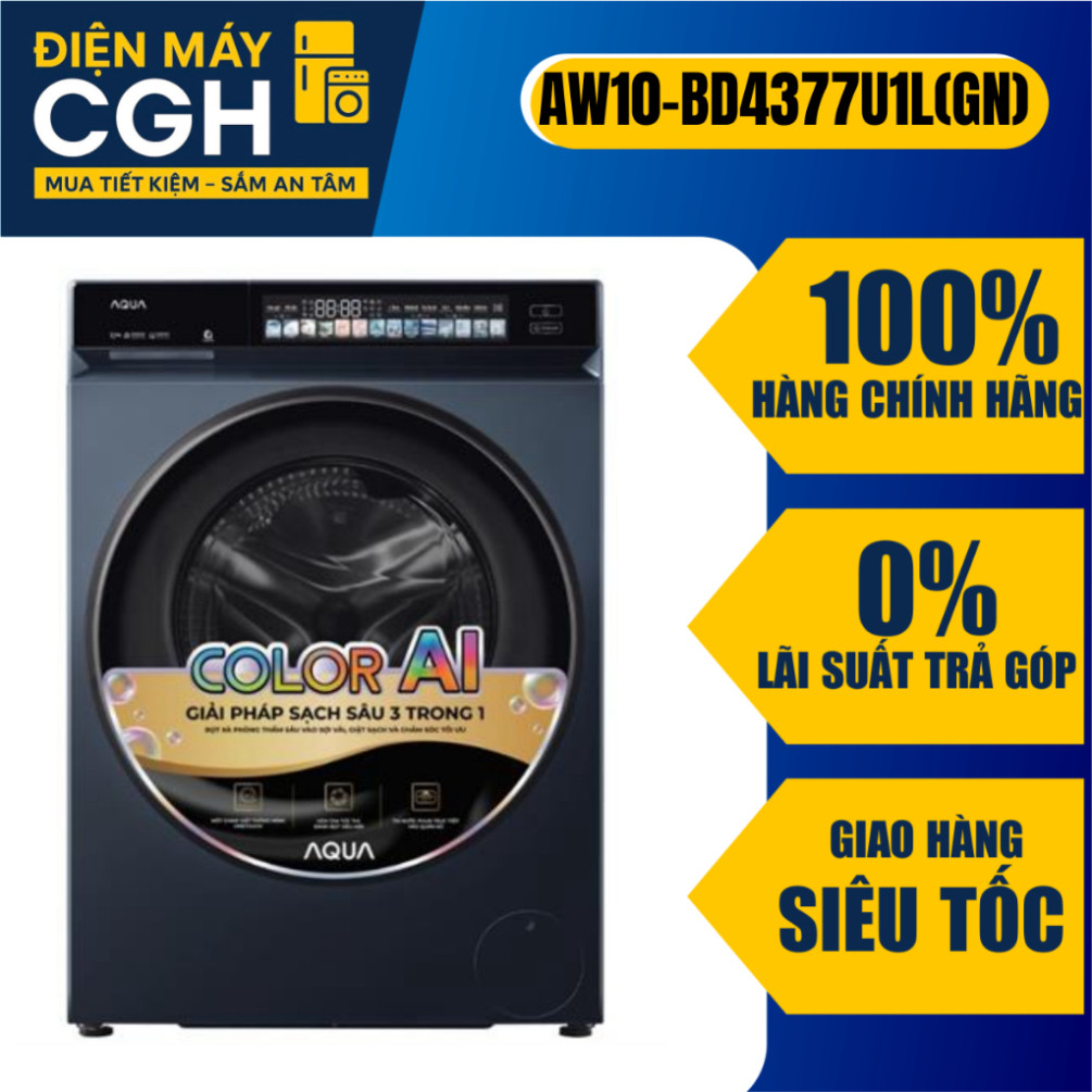 [ Máy giặt Aqua cửa ngang 10 kg giặt,tự phân bổ nước giặt AW10-BD4377U1L(GN) ]
