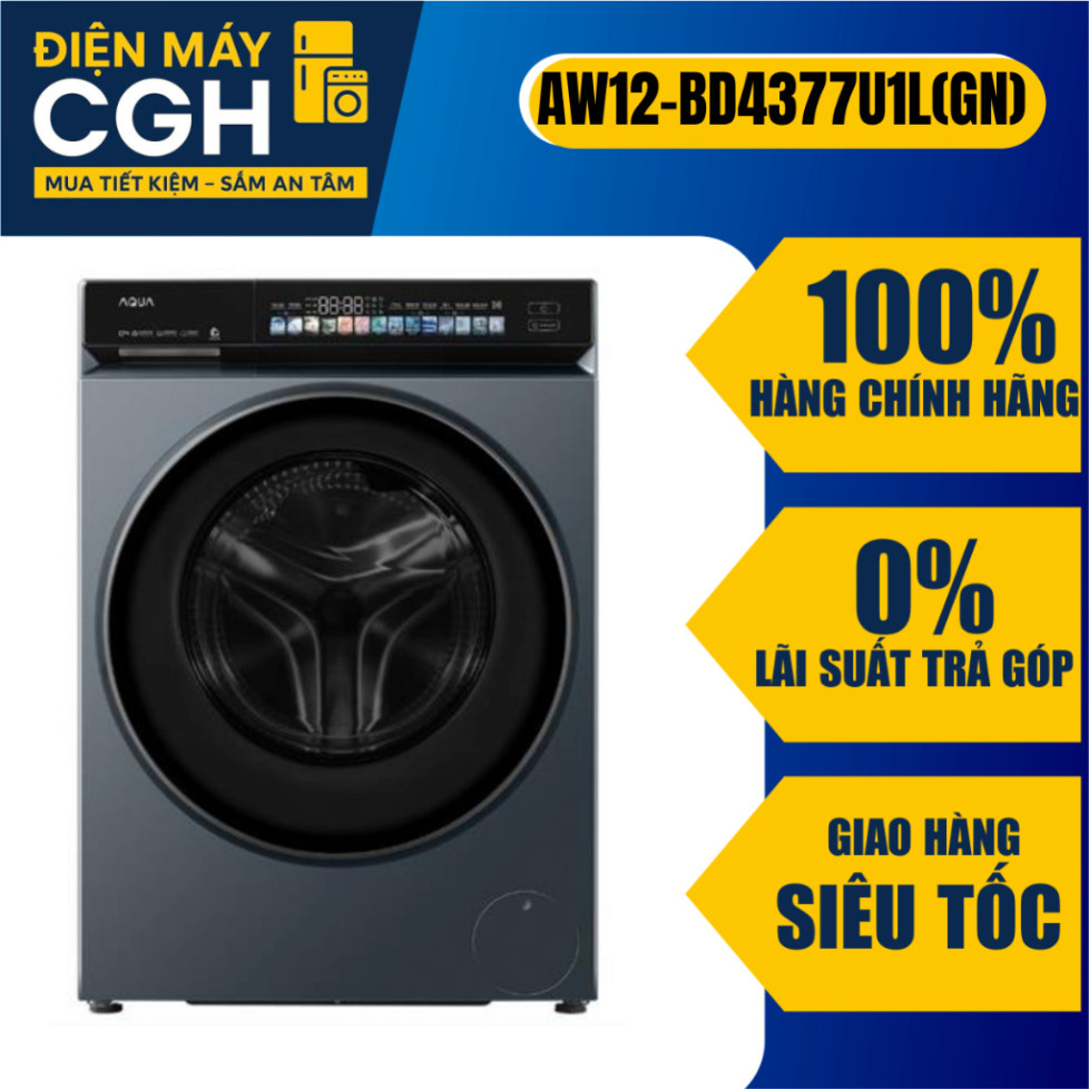 [ Máy giặt Aqua cửa ngang 12 kg giặt,tự phân bổ nước giặt AW12-BD4377U1L(GN) ]