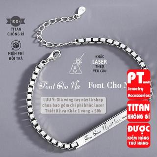  Vòng tay đôi nam nữ Khắc Tên theo yêu cầu lắc tay vuông quà tặng tình yêu màu bạc không gỉ Titan 