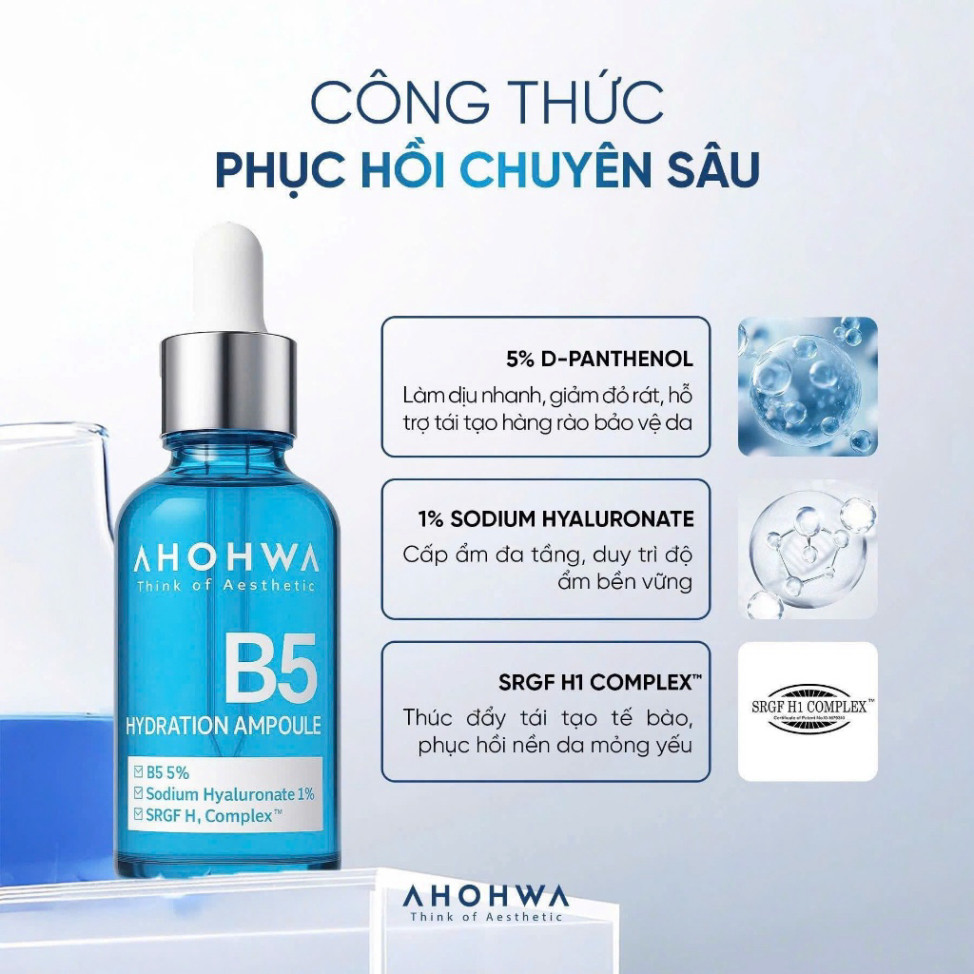 Serum Tinh Chất Phục Hồi Ahohwa Hydration Ampoule B5 30ml – Dưỡng Ẩm, Làm Dịu Da