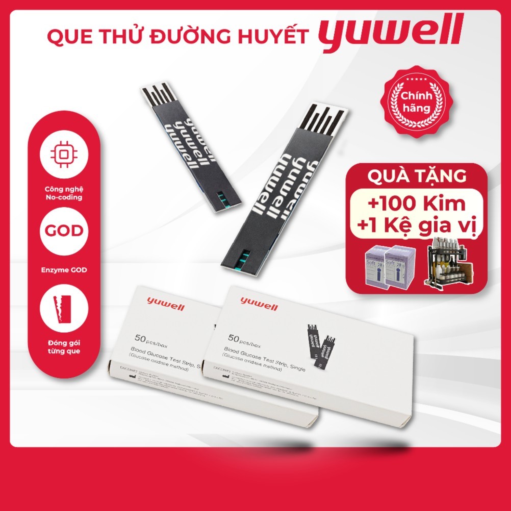 [COMBO 2 HỘP] Que thử đường huyết Yuwell Y330 Hộp 50 que dùng với máy đo đường huyết Yuwell 582.