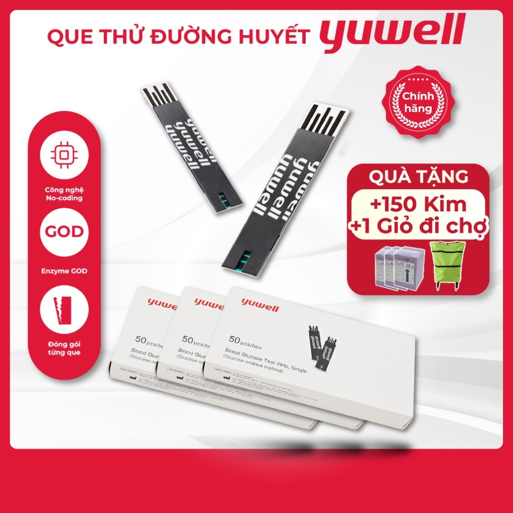 [COMBO 3 HỘP] Que thử đường huyết Yuwell Y330 Hộp 50 que dùng với máy đo đường huyết Yuwell 582.