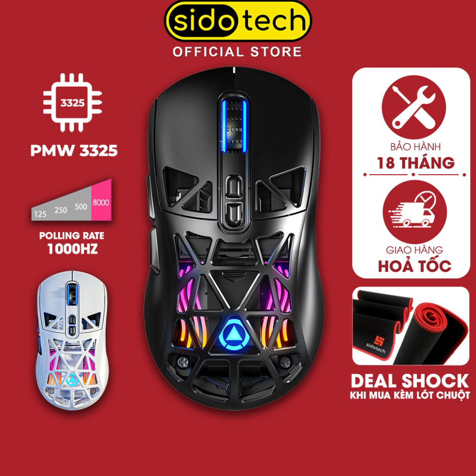 Chuột gaming không dây SIDOTECH YINDIAO G17 bluetooth pin sạc nhẹ có lỗ chip PMW3325 3 mode wirless 