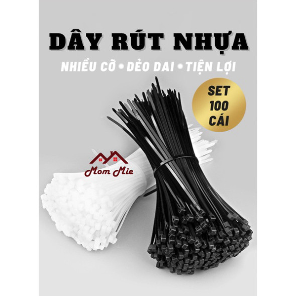 Bộ 100 dây rút nhựa chất lượng, thít nhựa, lạt nhựa dài 100mm, 150mm, 200mm - Mã J152