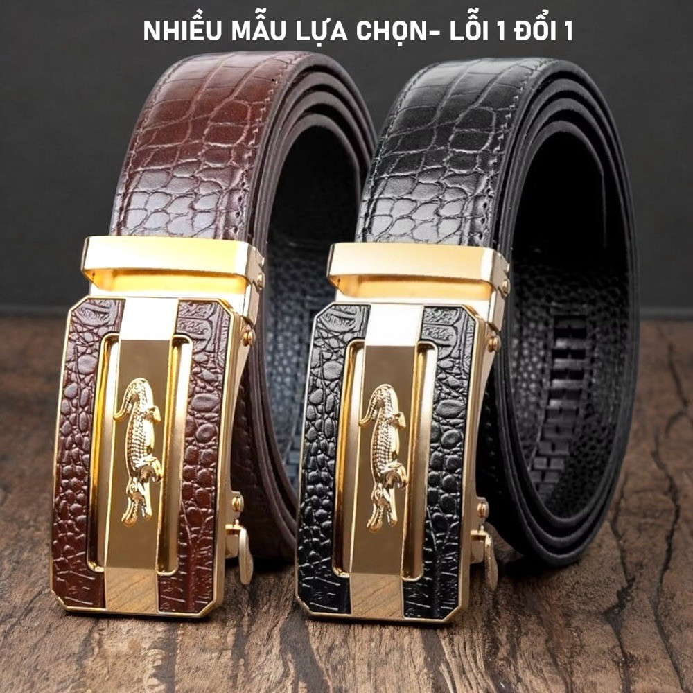 Dây Lưng Nam Da Cá Sấu Hàn quốc Bản TO 3,5cm Khóa Luồn Ngoài Khóa Tự Động KHÔNG GỈ