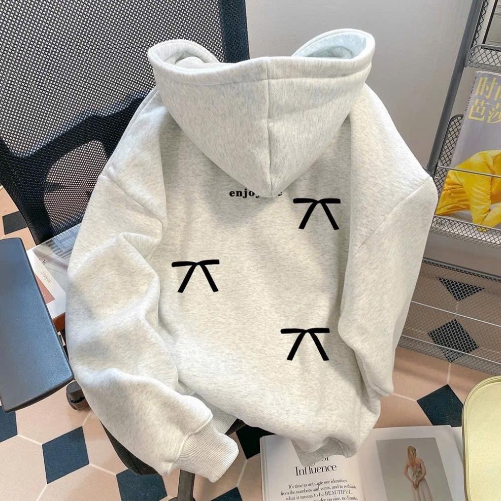 Áo Khoác Nữ Hoodie Zip Khóa Kéo NƠ ENJOY Xinh Xắn Mũ To 2 Lớp Có Túi Trong Form Rộng UT
