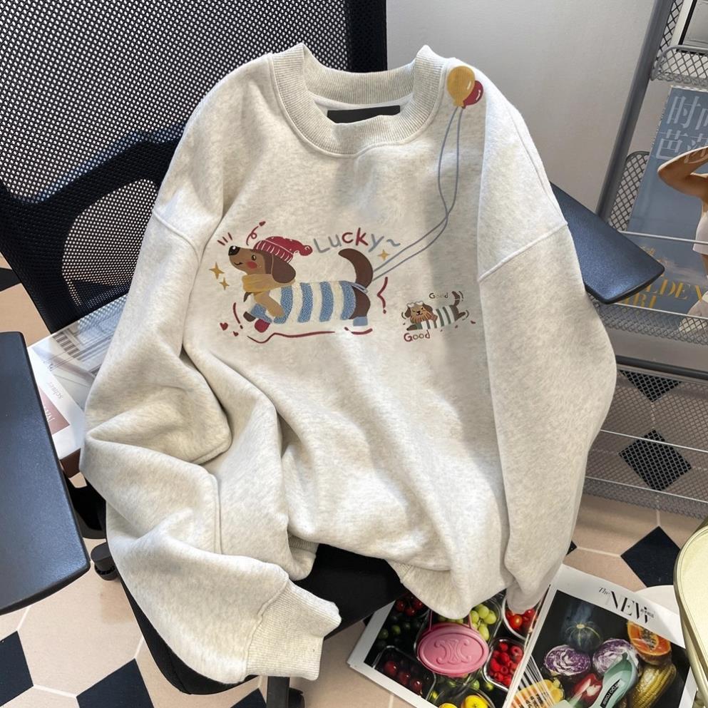 Áo sweater  nữ xám tiêu dễ thương mùa đông áo dài tay nỉ CÚN BÓNG BAY UT