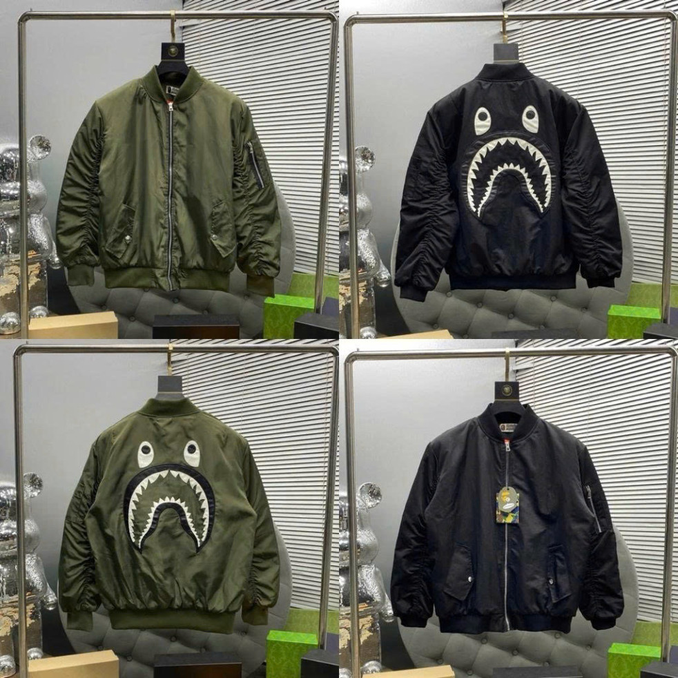 Áo khoác bomber PB BaPe gió họa tiết cá mập sau lưng hàng cao cấp 2 lớp thêu-áo bomber PB cá mập siê