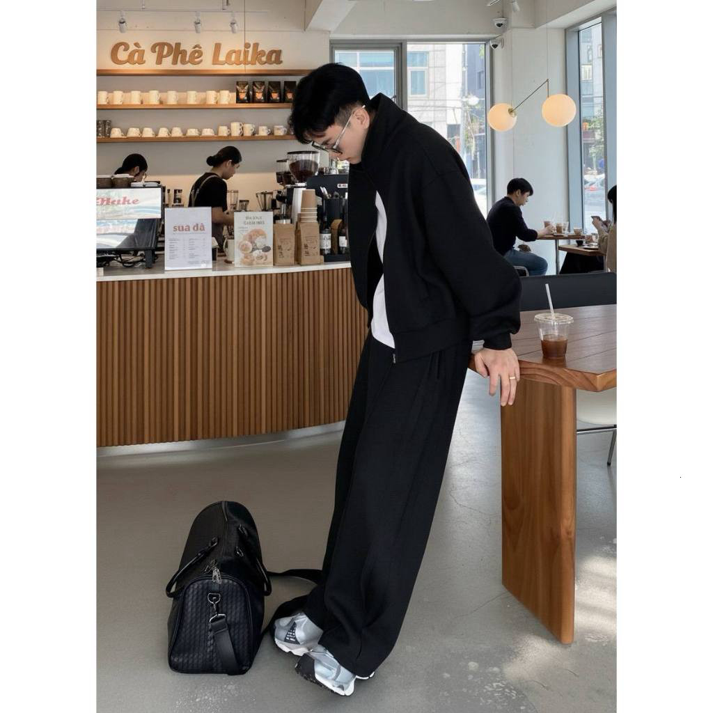 ⭐⭐ Set bộ nỉ form oversized unisex – Áo khoác cổ cao + quần ống rộng Muslano Fashion [MÃ B110]