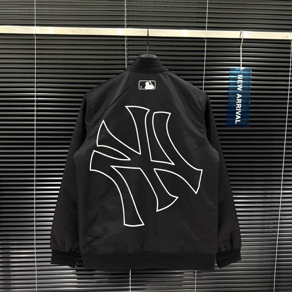 Áo khoác bomber gió nam nữ NY mặt trước thêu logo hãng lưng in chữ bản to trần bông cao cấp Hot Tren