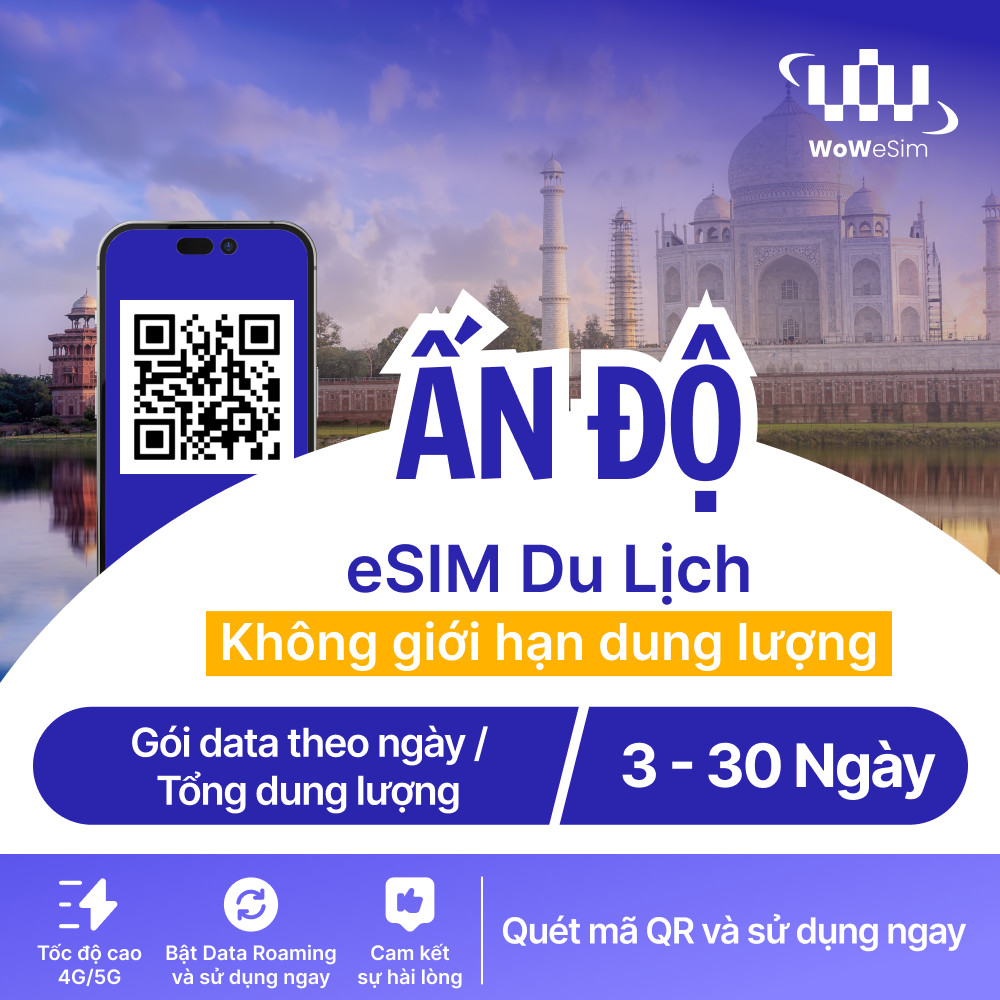 [ESIM] eSim Du Lịch Ấn Độ Không Giới Hạn Dung Lượng 4G/5G | 1 - 30 Ngày | Gửi eSIM ngay qua email