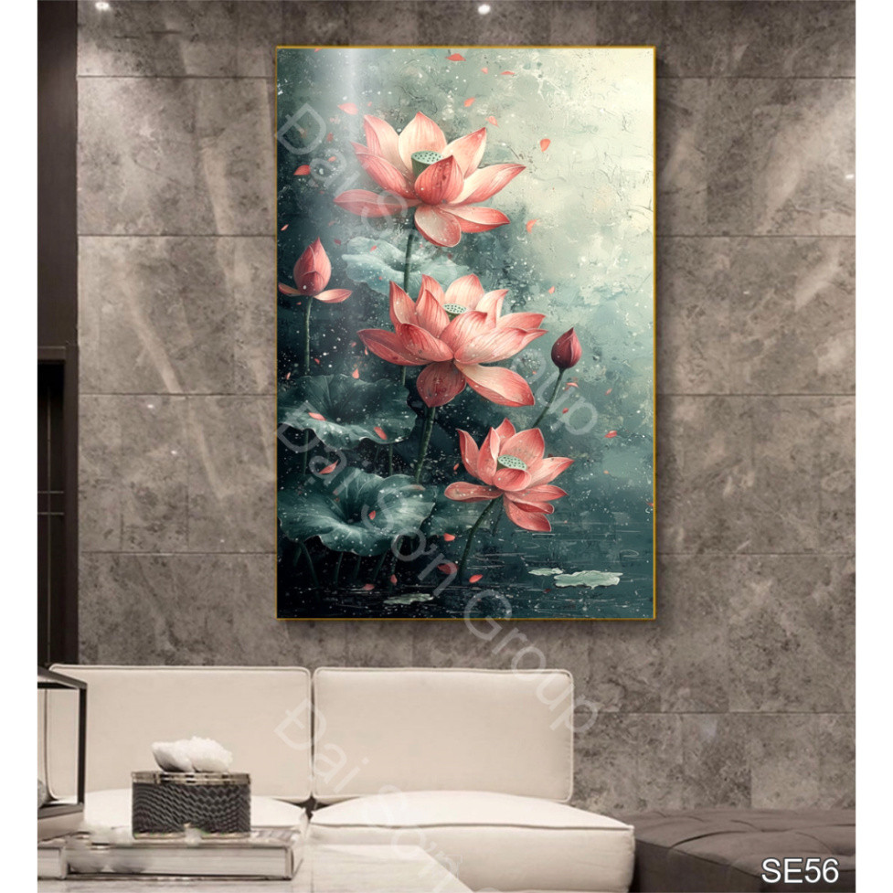 Tranh tráng gương hoa sen nở nhẹ nhàng – Tranh tráng gương treo tường decor phòng ngủ