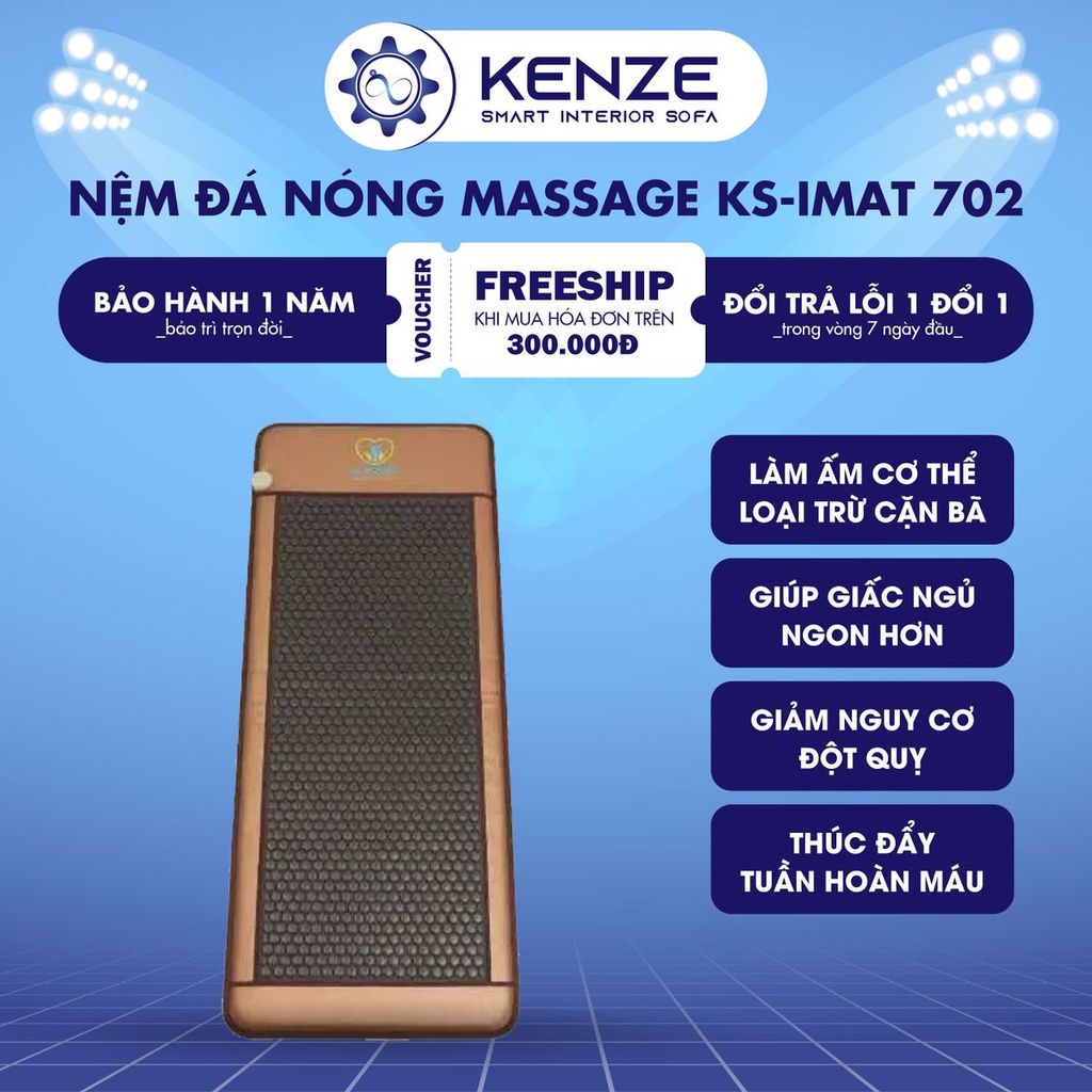 Nệm Đá Nóng Argeta KENSONIC KS- IMAT 702 80x190cm, Thư Giãn Thần Kinh, Giữ Ấm Cơ Thể, Ngủ Ngon