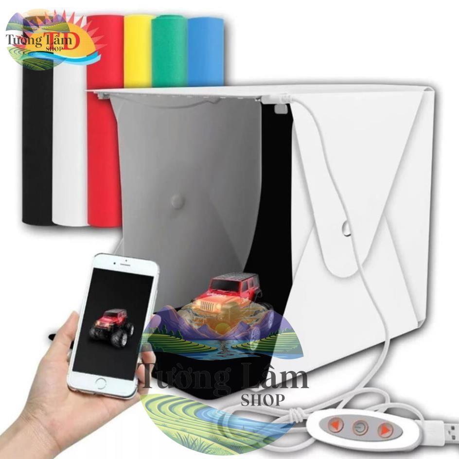 Hộp chụp hình sản phẩm có đèn Led (Cỡ đại 40x40x40) + 6 phong nền (nút bấm cố định hộp vửng) + nút t