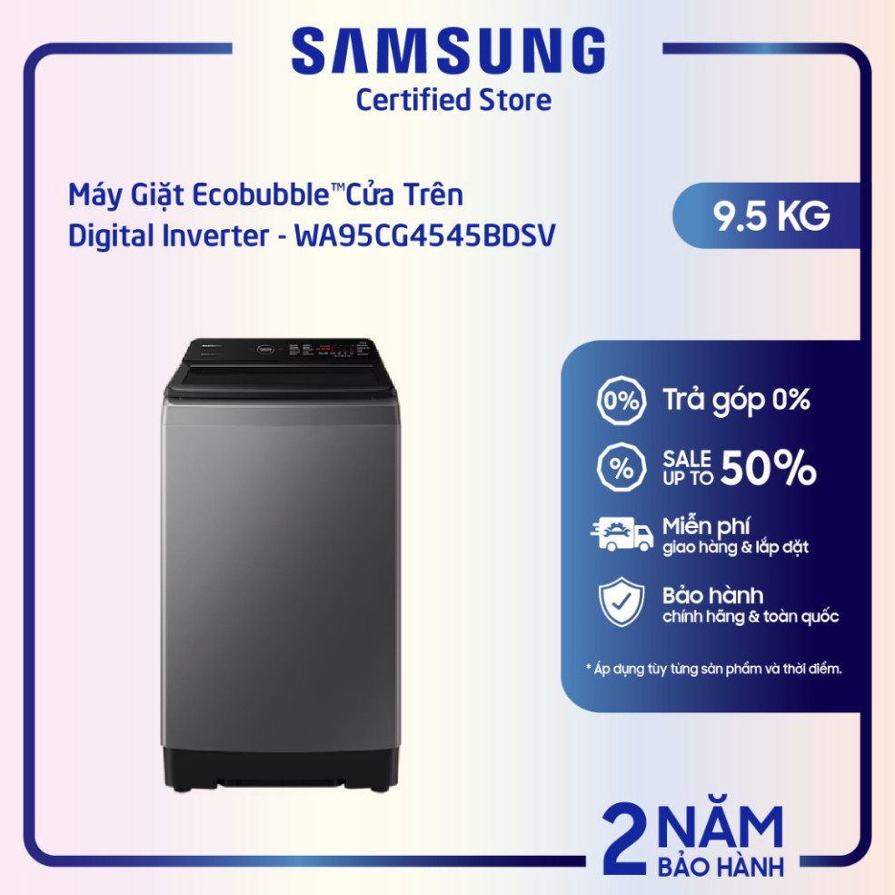 Chính hãng [Shopee - Lắp đặt 0Đ HN HCM] Máy giặt Samsung 9.5Kg WA95CG4545BDSV - Shopee chỉ lắp  HN&H