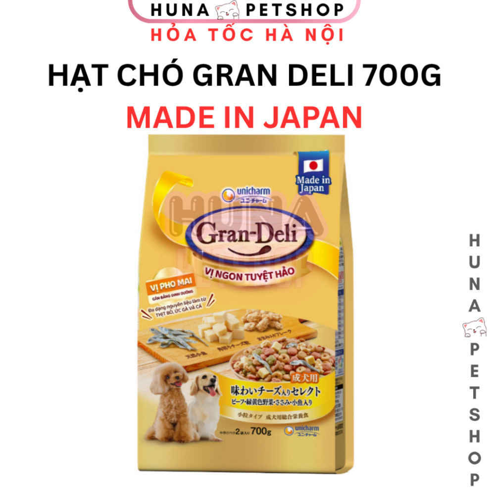 Hạt Gran Deli Cho Chó – Thức Ăn Khô Gran-Deli 700g Topping Cá, Thịt, Phô Mai – huna
