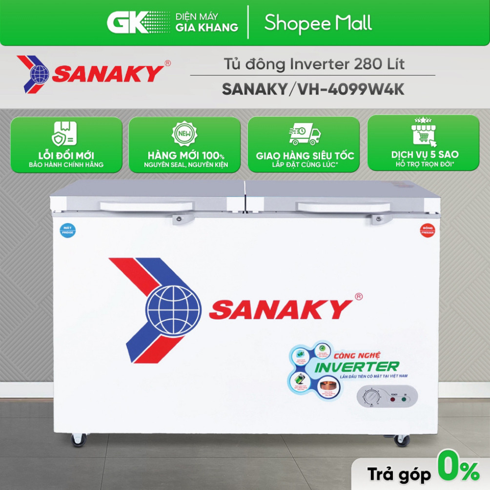 Chính hãng VH-4099W4K - TỦ ĐÔNG MẶT KÍNH CƯỜNG LỰC SANAKY 4099W4K - 1 ĐÔNG 1 MÁT,2 CỬA,280 LÍT [Toàn