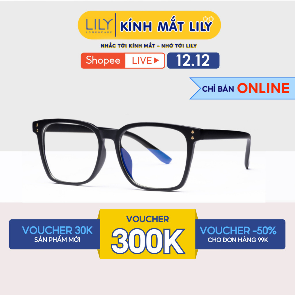  Kính cận nam nữ Lilyeyewear mắt kính vuông to chắn bụi đi đường chống ánh sáng xanh 616 