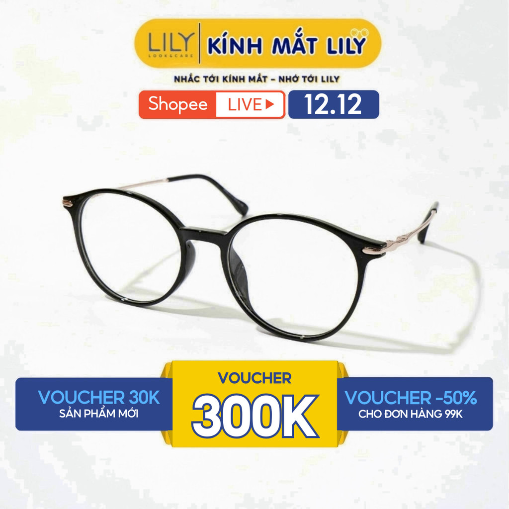  Kính cận nam nữ LILYEYEWEAR kiểu dáng quốc dân dễ đeo phù hợp với nhiều khuôn mặt 48093 