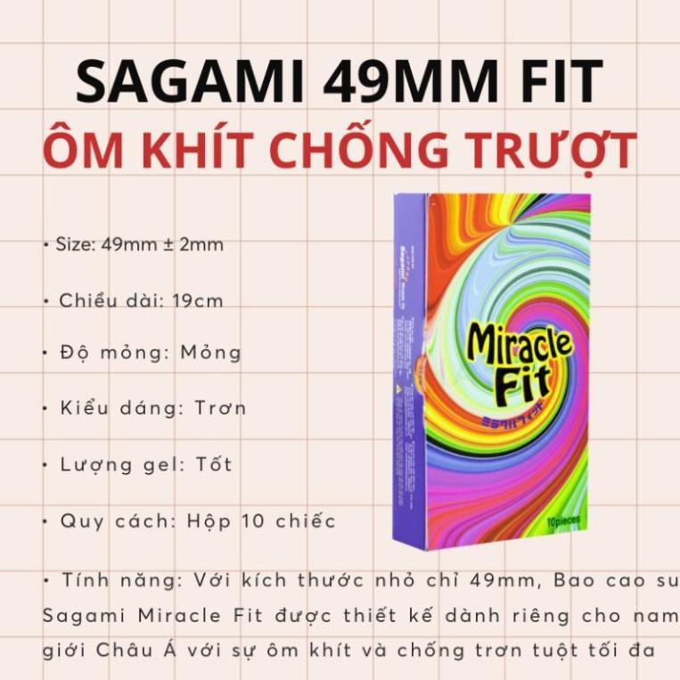 [Quà tặng 1 chiếc bcs random] Bao cao su size bé 49mm Sagami MIRACLE FIT siêu mỏng kiểu dáng 3D ôm k