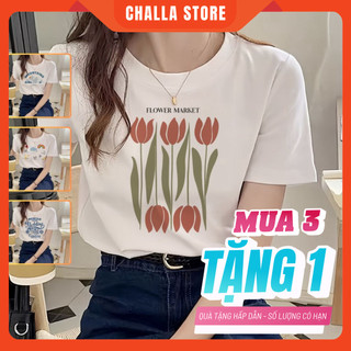  Áo phông nữ form vừa chất COTTON 100% mềm mịn thoáng mát màu TRẮNG hình in đa dạng nhiều mẫu 