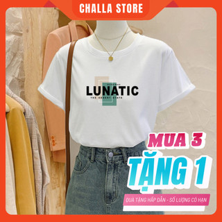  Áo thun nữ form vừa áo phông nữ xinh vải COTTON màu trắng tay ngắn cổ tròn in hình LUNATIC 