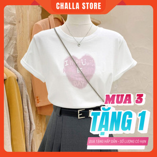  Áo phông nữ form vừa chất COTTON 100% mềm mịn thoáng mát màu TRẮNG in hình TIM HỒNG 