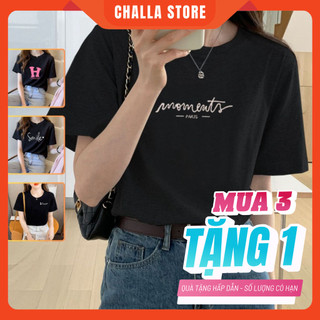  Áo phông nữ form vừa chất COTTON 100% mềm mịn thoáng mát màu ĐEN hình in đa dạng nhiều mẫu 