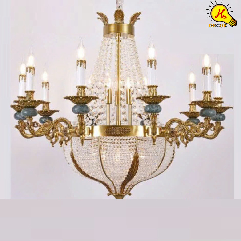 Đèn chùm pha lê nến cao cấp 10 tay - HQ DECOR - đèn trần nghệ thuật tôn vinh không gian sống cao cấp