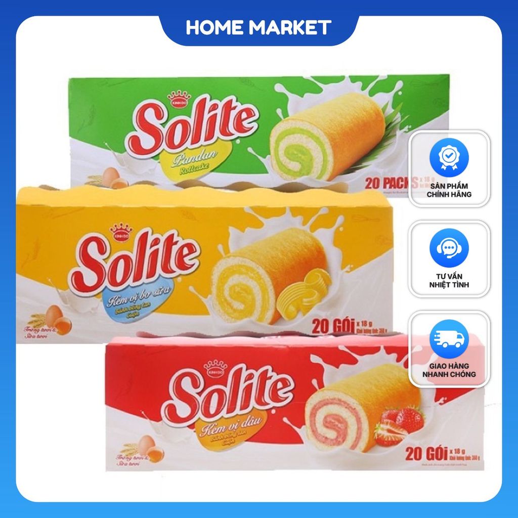 BÁNH BÔNG LAN SOLITE CUỘN KEM VỊ DỨA/ DÂU/ SOCOLA/ SỮA 324G