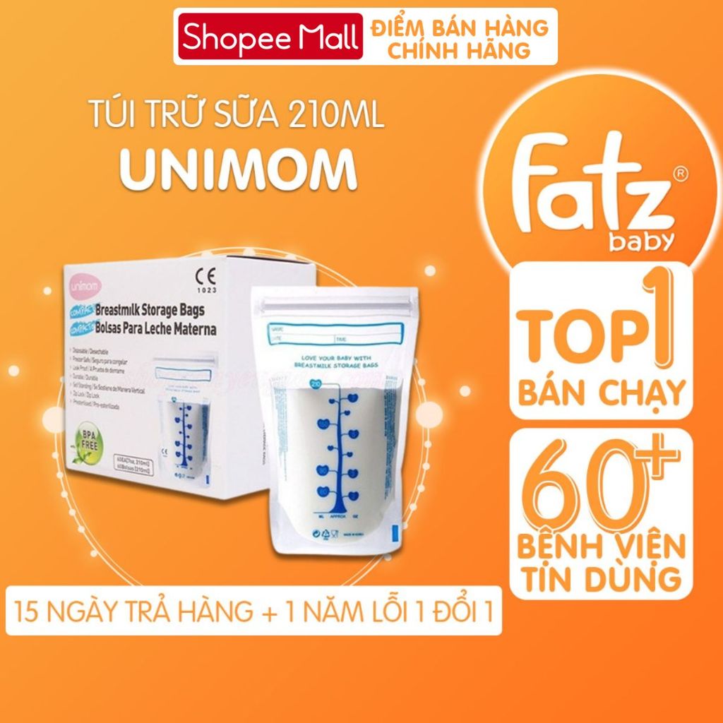 Túi trữ sữa Unimom Compact không có BPA 210ml