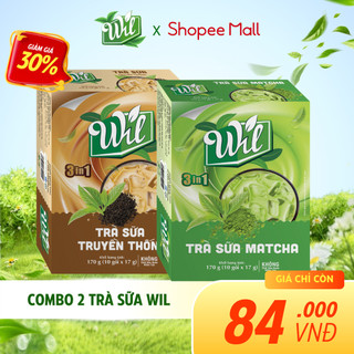  Combo 2 trà sữa Wil bột trà sữa tự pha vị truyền thống matcha hộp 10 gói 