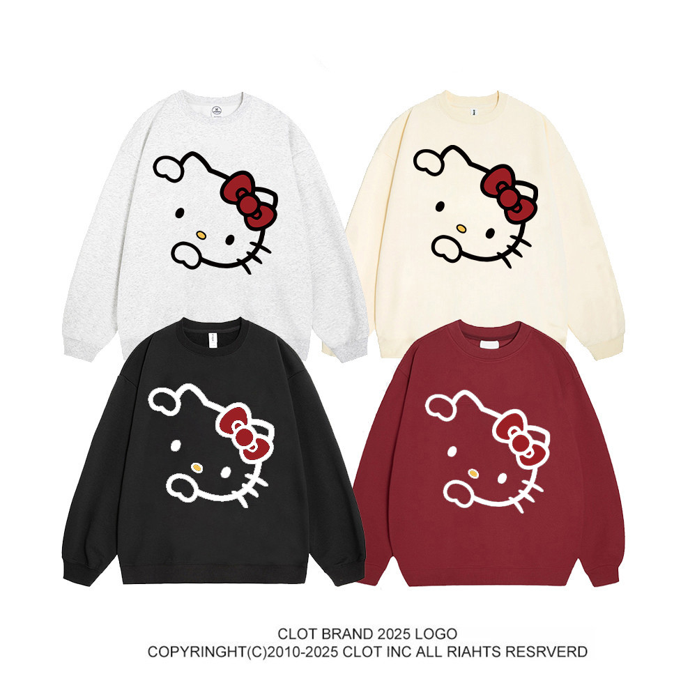 áo sweater hello kitty -CLOT áo khoác cổ tròn Form Rộng 100%Cotton In Hình hello kitty Dễ Thương