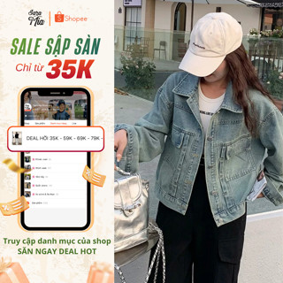  Áo khoác jean nữ túi hộp khoác bò kaki form rộng dày dặn màu xanh SARAMIA Q11 