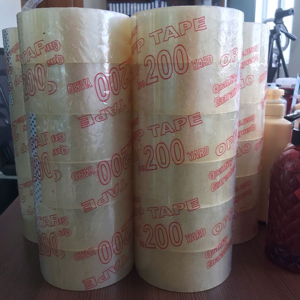 Băng keo trong 200 yard, băng keo dán thùng siêu dính cây 6 cuộn 1,6kg/cây