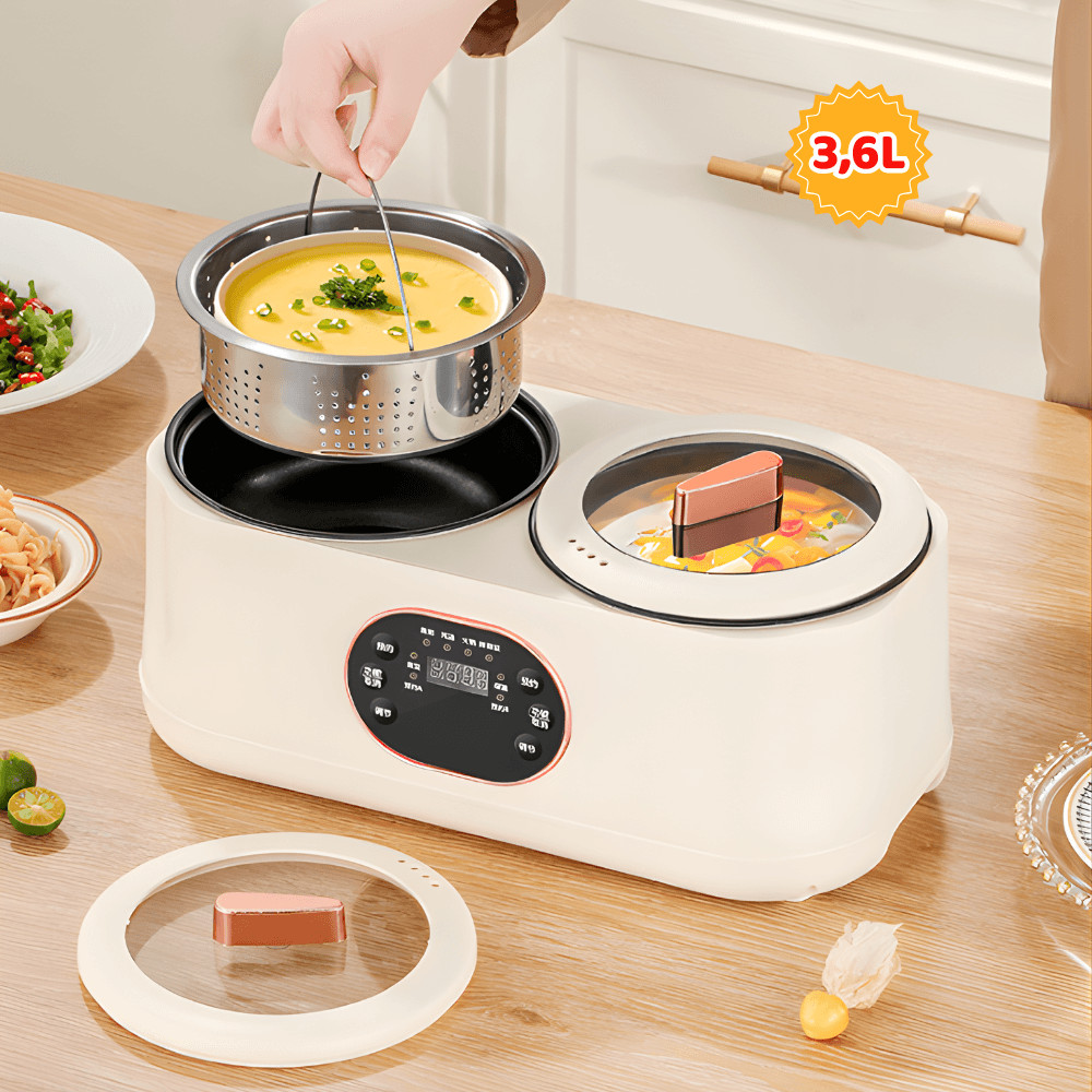 Nồi Điện Đa Năng 2 Ngăn 3,6L Nồi Cơm Điện Mini Hấp Kèm Lẩu Có Chức Năng Hẹn Giờ Kèm 6 Chức Năng Nấu