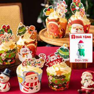  50 Cốc Giấy Noel Viền Răng Cưa Size Nhỏ Làm Bánh Sinh Nhật Trang Trí Dụng Cụ Làm Bánh Cupcake Chịu Nhiệt 