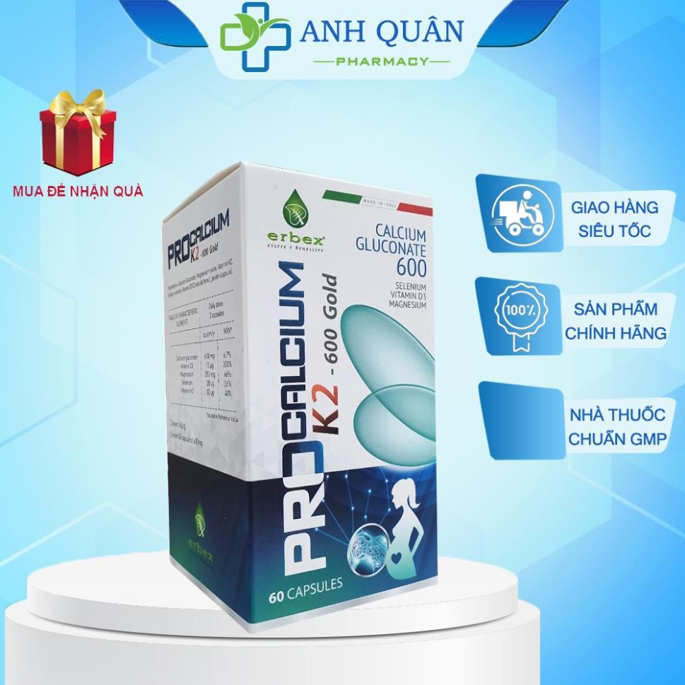 Canxi hữu cơ Procalcium K2 600 Gold hộp 60 viên nhập khẩu italy giúp hệ xương khớp chắc khỏe