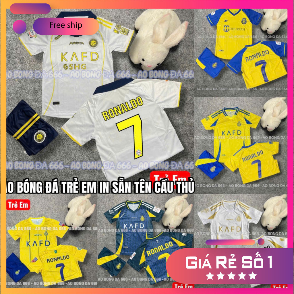 (FREE SHIP) Áo Bóng Đá, Áo Đá Banh / Trẻ Em CLB Al Nassr 2024 / 2025 - Vải Mè Kim Cao Cấp - in Sẵn T