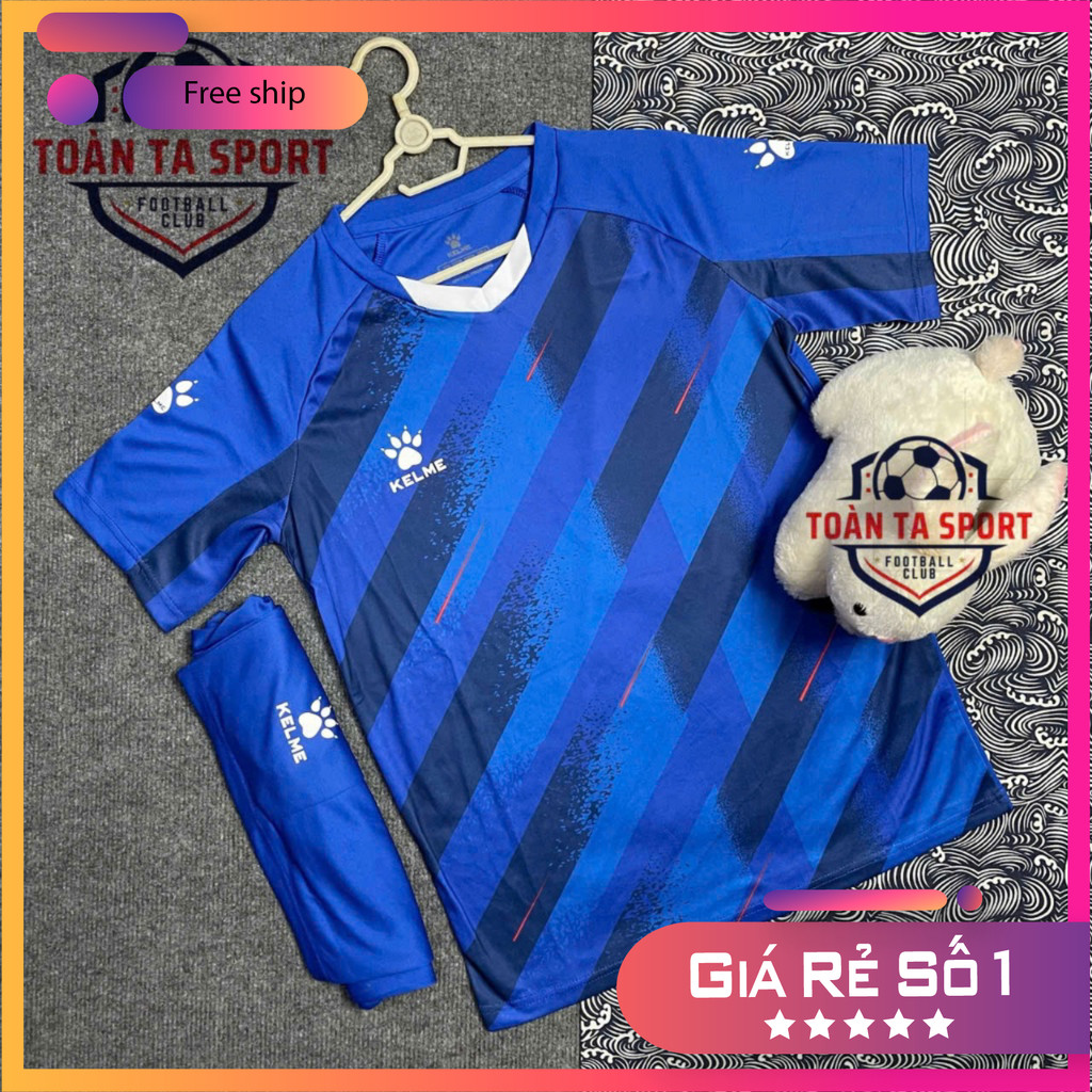 (FREE SHIP) Bộ quần áo thể thao bóng đá -  Nam Nữ KELME Màu Xanh Sọc nội đia trung mẫu mới nhất 2024