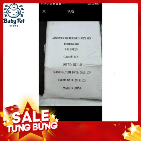 ( hoachatvn ) 1kg, Bột khai làm quẩy rỗng, làm bánh tiêu, làm bánh bao tẩy gỗ (NH4HCO3)