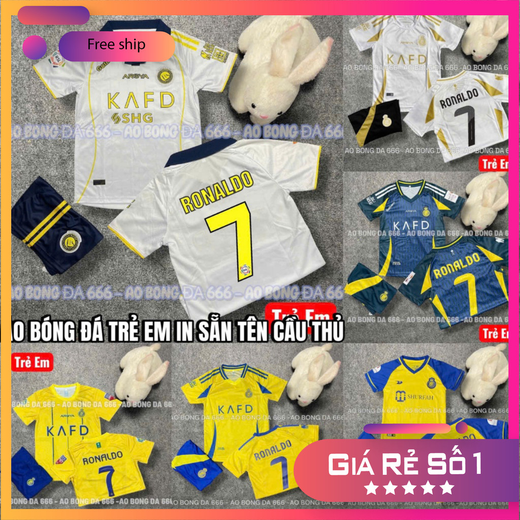 (FREE SHIP) Áo Bóng Đá, Áo Đá Banh Trẻ Em CLB AL Nassr Vàng 2024 / 2025  - Vải Mè Thái Cao Cấp - In 