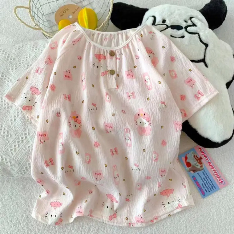 Bộ Pajama Nữ Bigsize Vải Đũi Mát Mẻ LUHAZO - Trang Phục Nhà Họa Tiết Ngộ Nghĩnh D077-9
