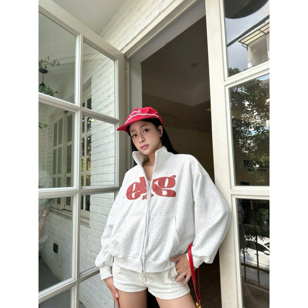 Áo Khoác Không Mũ Khoá 2 Đầu Chất Liệu Nỉ 2 Da Không Đổ Lông In Chữ EKG